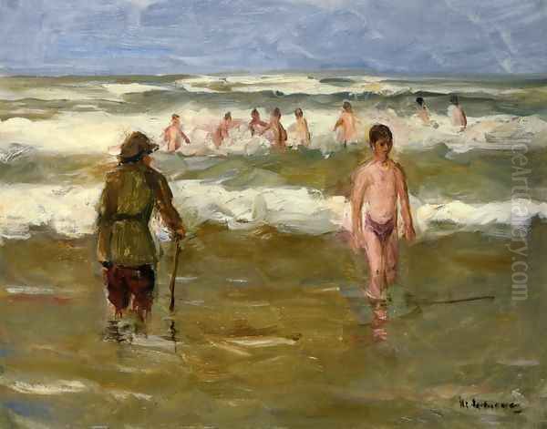 Boys Bathing with Beach Warden - view 1
