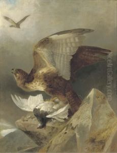 A Buzzard With A Ptarmigan In A Highland Landscape by Richard Ansdell