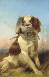 A Spaniel With A Woodcock At Sunset by Richard Ansdell
