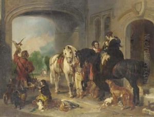 Queen Victoria And Prince Albert With Children And Attendantssetting Off For The Hunt by Richard Ansdell
