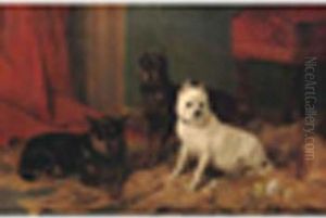 R.a. Twomanchester Terriers
With An Old English White Terrier Signed Andinscribed ' R. Ansdell Esq, 7
Victoria, Kensington, On An Old Labelon Reverse, Oil On Canvas 24 X
36in by Richard Ansdell