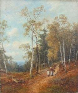 Two Children Walking Along A Wooded Path by David Bates