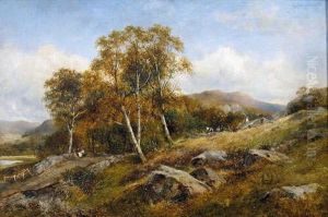 Figures On A Lane Before A Cottage In A Derbyshire Landscape, Signed And Dated 1878