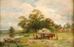 Scene With Figures Loading A Hay Cart by David Bates