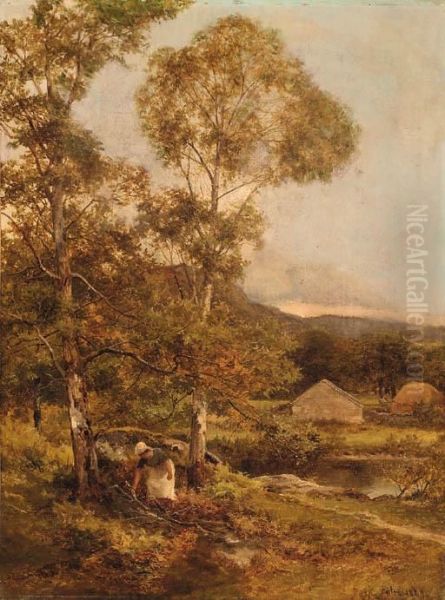 A Figure Gathering Fire-wood By A Lake - view 1