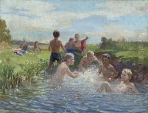 Badende Kinder. by Nikolai Petrovich Bogdanov-Belsky
