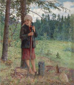 Young Girl In A Forest by Nikolai Petrovich Bogdanov-Belsky