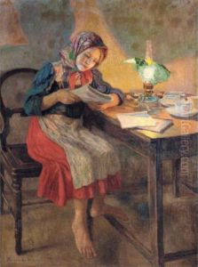 Reading By Lamplight by Nikolai Petrovich Bogdanov-Belsky