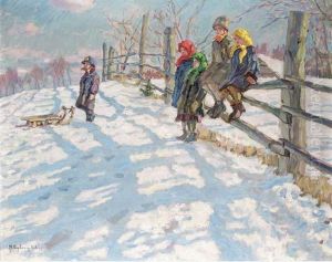 Children In A Winter Landscape by Nikolai Petrovich Bogdanov-Belsky
