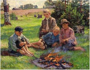 Boys Around A Campfire by Nikolai Petrovich Bogdanov-Belsky