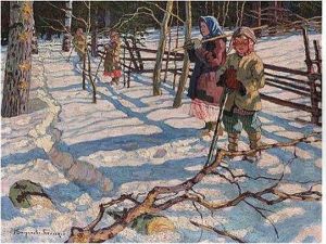 Children In The Snow by Nikolai Petrovich Bogdanov-Belsky