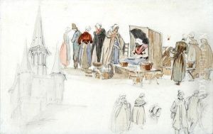 Figure Studies For A Market Scene,and A Study Of Church Tower thumbnail