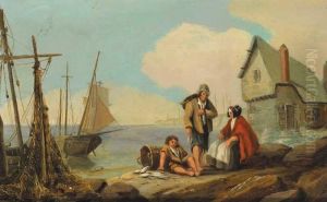Coastal Scene With A Fisherman And His Family by Richard Parkes Bonington