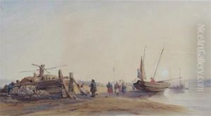 Coastal Scene With Fisherfolk On The Shore Coastal Scene With Fisherfolk On The Shore