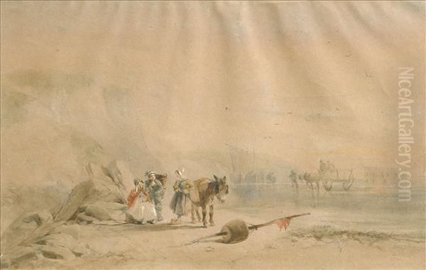 Follower Of Richard Parkes Bonington Fisherwomen Paused On The Beach - view 1