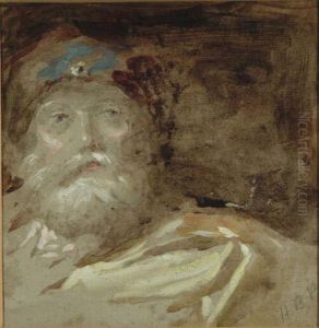 Head And Shoulders Study Of A Bearded Man Wearing A Jeweled Turban