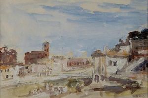 View Of Rome, With Initials by Hercules Brabazon Brabazon