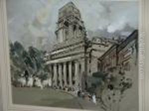 A Catholic Church, With Figures Going To Mass by Hercules Brabazon Brabazon