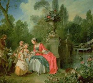 A lady and a gentleman in the Garden with two children 2