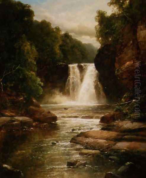 A Wooded River Landscape with Waterfall - view 1