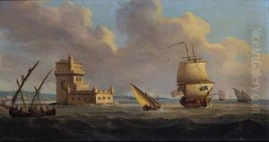 A British Frigate Running Out Of Lisbon With The Belem Tower Off Her Starboard Quarter by Thomas Buttersworth