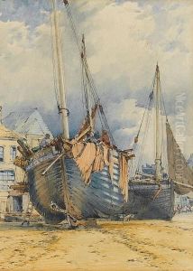 A Boat And Fishermen On The Shore by William Callow