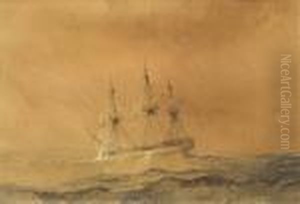 Three Mastedsailing Ship In A Swell - view 1