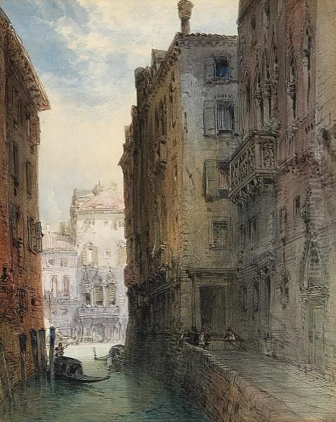 A Venetian Canal Scene With A Gondola And Figures In The Foreground - view 1