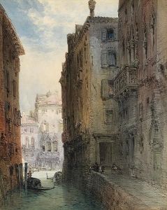 A Venetian Canal Scene With A Gondola And Figures In The Foreground by William Callow