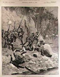The Burmah Expedition: Fight with Dacoits, January 12th, near Shoay Green, from The Illustrated London News, 13th March 1886