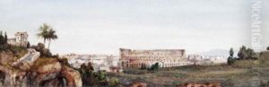 View Of The Coliseum, Rome; Road To Bethany, Jerusalem by Gabriele Carelli