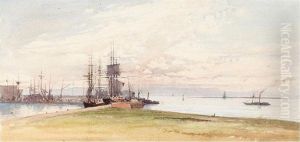 A Harbour, Watercolour, 16.5 X 34 Cm.; 6 1/2 X 13 1/2 In