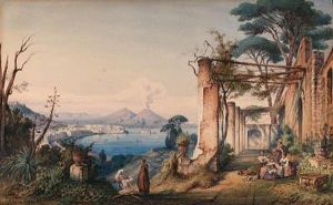 Il Gulfo Di Napoli Con Il Vesuvio Sullo Sfondo; And Il Porto E Lapiazzetta, Amalfi