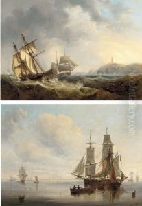 Trading Brigs Passing In The 
Channel Off Flamborough Head; And Shipping Becalmed In The Humber Off 
Spurn Point by John Wilson Carmichael