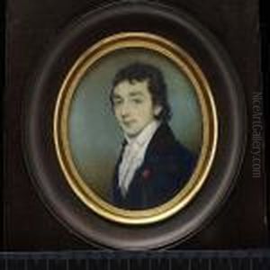 A Young Gentleman, Wearing Blue
Coat With Black Velvet Collar And Tied White Cravat, A Red Ribbon Pin To
His Lapel. by George Chinnery