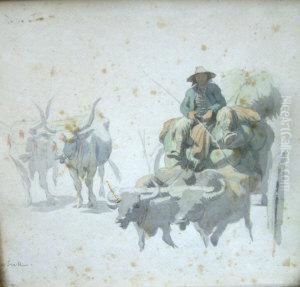 Study Of An Oxen And Cart by George Chinnery