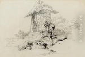 A Seated Chowkidar At A Watchtower