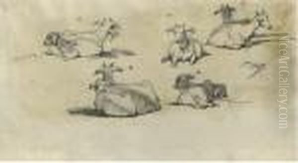Study Of Goats (illustrated); Figures In A Landscape; And Cattle Before A Barn - view 1