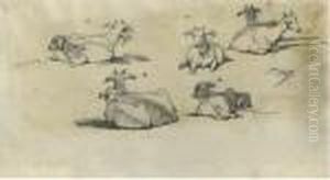 Study Of Goats (illustrated); Figures In A Landscape; And Cattle Before A Barn by George Chinnery