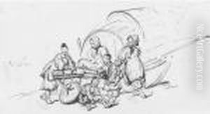 Oriental Figures Before A Cart by George Chinnery