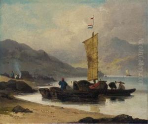 A Junk And Tanka Boats By The Shore, Macao