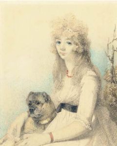 Portrait Of Lady Elizabeth Stanley With Her Dog, Half-length,seated by George Chinnery
