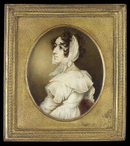 Marian Greer (d.1814), Seated On
 A Red Upholstered Chair, Wearing White Dress With Spotted Gauze 
Sleeves, Large Embroidered Collar And Shoulder Caps, Four Strand Pearl 
Necklace And Embroidered White Scarf Tied About Her Head by George Chinnery
