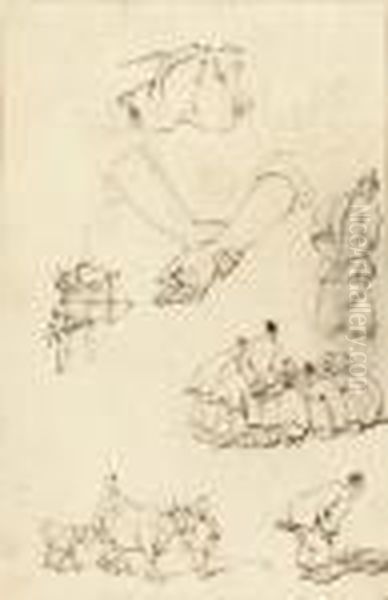 Studies Of Chinese Figures With Cattle - view 1