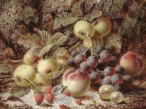 Still Life Of Fruit On A Mossy Bank by Oliver Clare