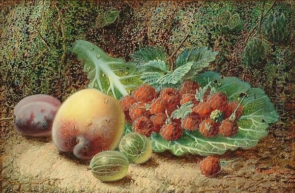 Still Life Of Raspberries, A Peach, Plum And Gooseberries - view 1