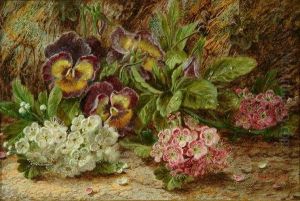Still Life - Primroses And Pansies On An Earthy Bank