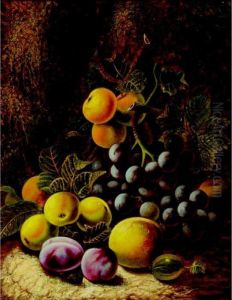 Still Life With Grapes, Plums And Peaches; Still Life With Raspberries And Plums by Oliver Clare