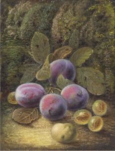 Still Life Of Plums And Gooseberries On A Mossy Bank