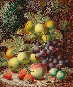 Still Life Of Mixed Fruit On A Mossy Bank